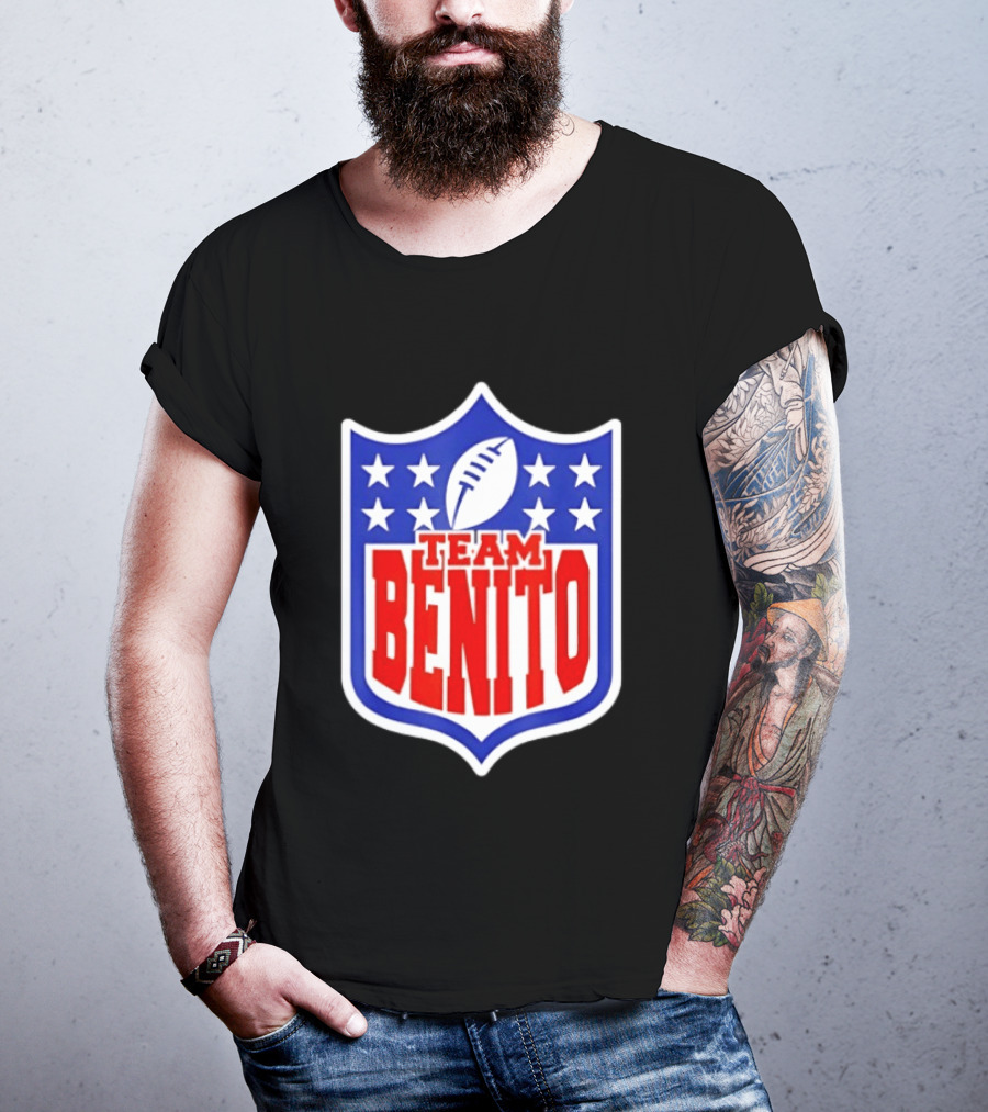 Team Benito Football Shield Stars Personalized Name T-Shirt