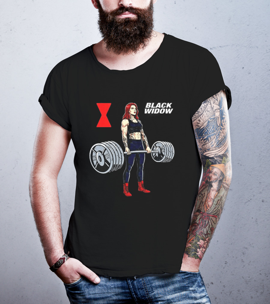 Black Widow Weightlifting Gym Workout Red Hourglass T-Shirt