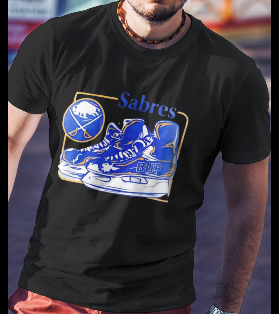 Sabres BUF Skates With Buffalo And Crossed Sabers T-Shirt