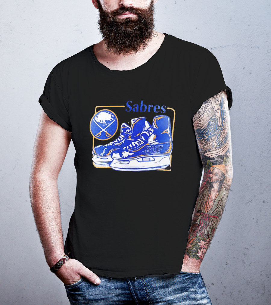Sabres BUF Skates With Buffalo And Crossed Sabers T-Shirt