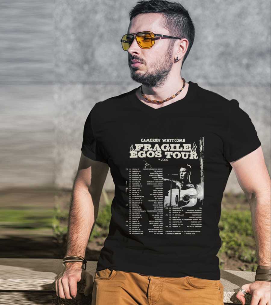 Cameron Whitcomb Fragile Egos Tour 2026 With Tour Dates And Guitar Image T-Shirt