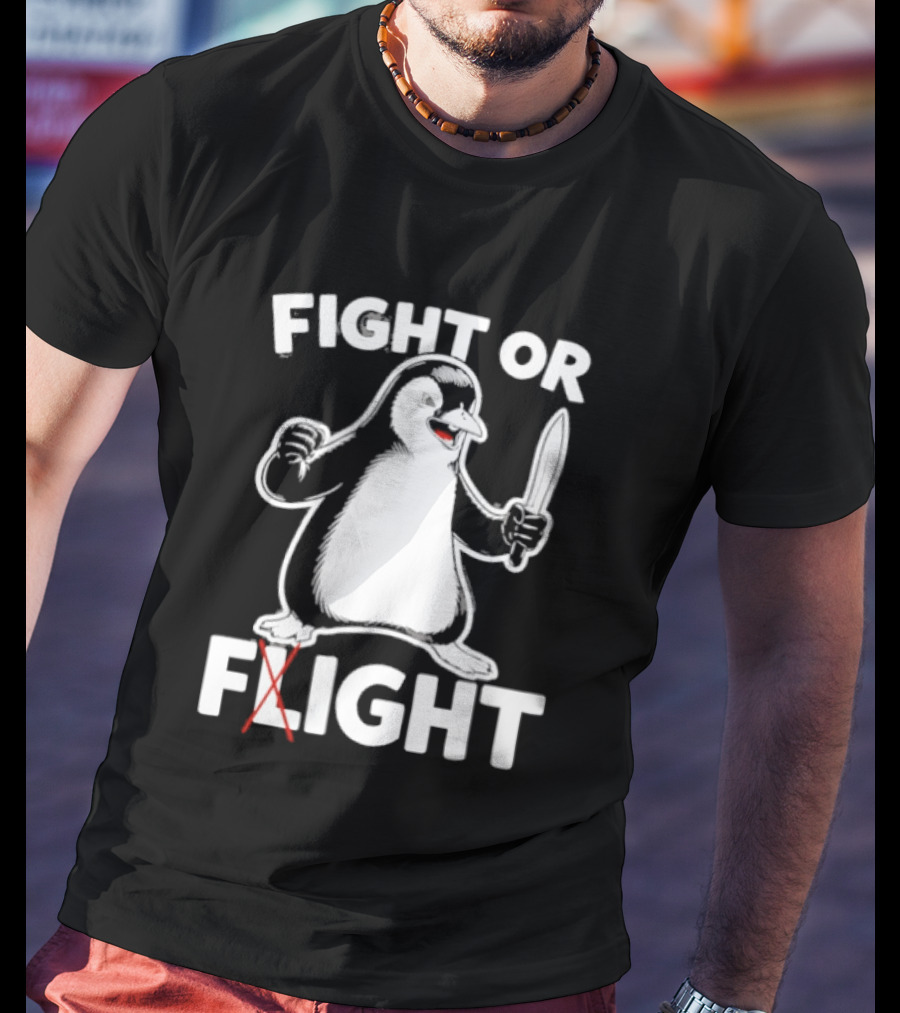 Penguin Holding Knife Fight Or Flight Meme T-Shirt