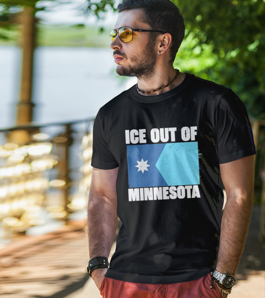 Ice Out Of Minnesota Flag Star Blue Shape T-Shirt