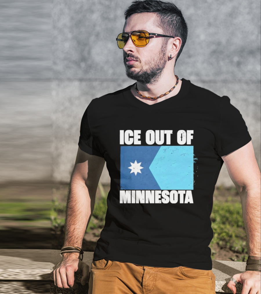 Ice Out Of Minnesota Flag Star Blue Shape T-Shirt