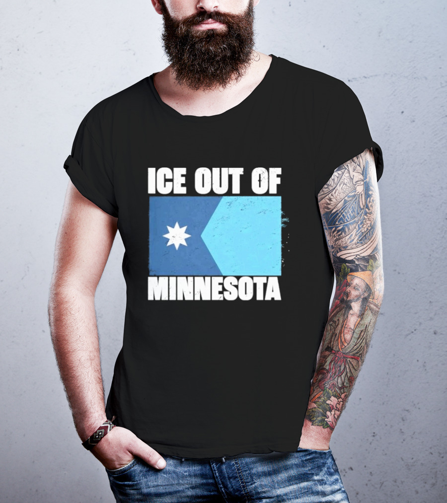 Ice Out Of Minnesota Flag Star Blue Shape T-Shirt