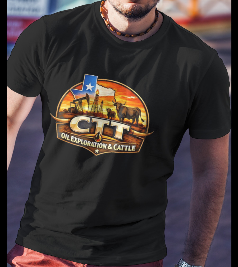 CTT Oil Exploration And Cattle Oilfield Texas Ranch Landscape T-Shirt