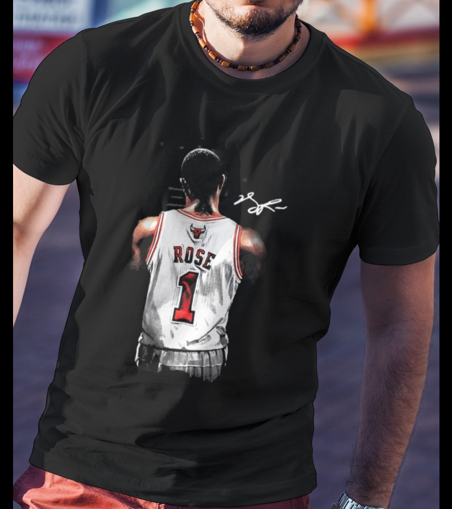 Derrick Rose Chicago Bulls Autographed Jersey Number 1 NBA T-Shirt