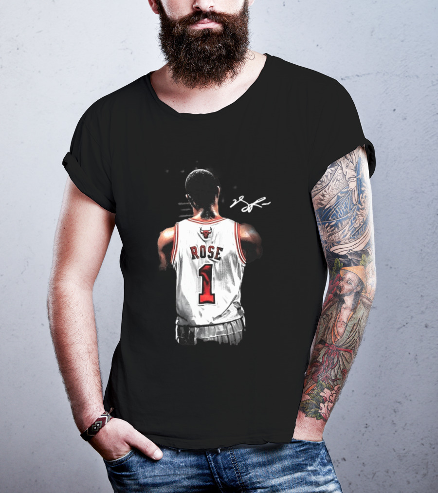 Derrick Rose Chicago Bulls Autographed Jersey Number 1 NBA T-Shirt