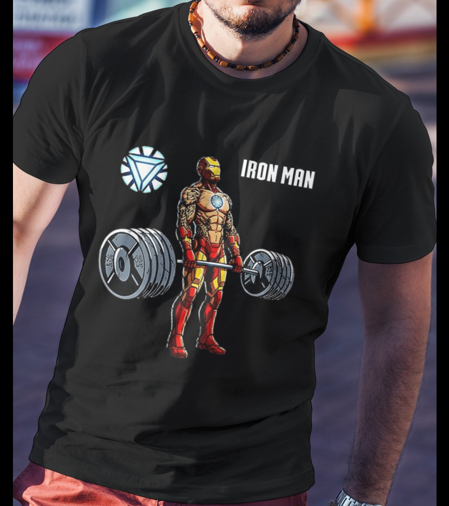 Iron Man Weightlifting Arc Reactor Gym Workout T-Shirt