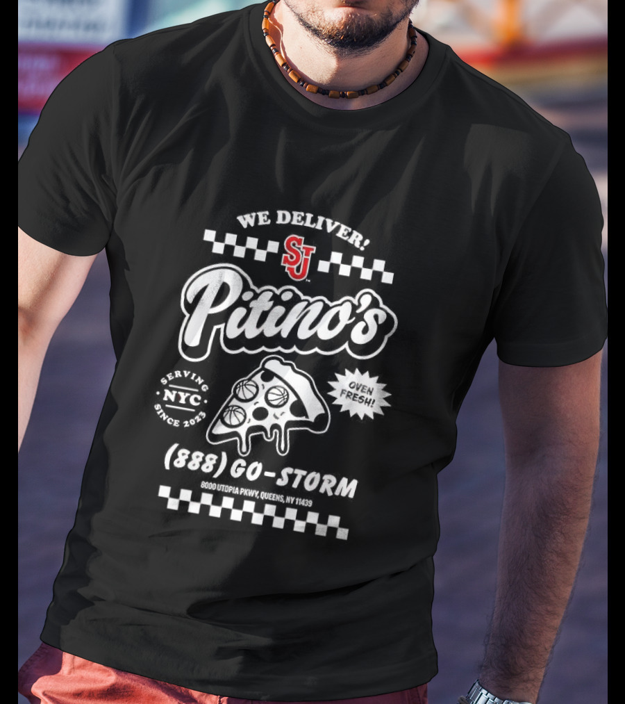 St John's Red Storm Pitino's Delivery Service SJ Pizza T-Shirt