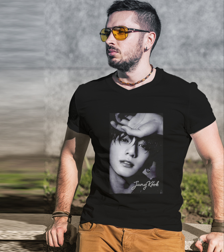 Jungkook BTS Iconic Style Black And White T-Shirt