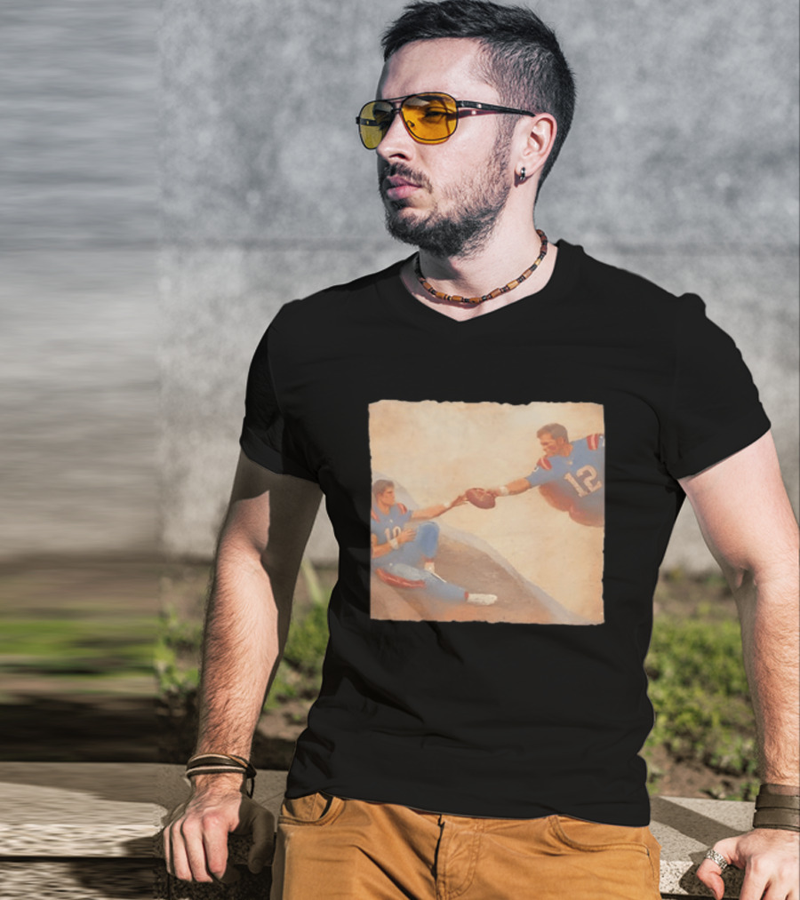 The Creation Of Tom Brady Passing Football To Drake Maye T-Shirt