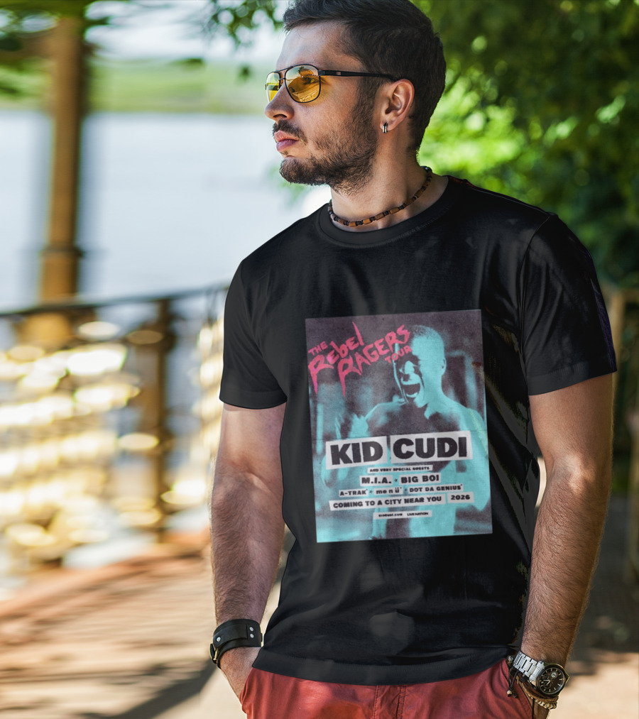 Kid Cudi The Rebel Ragers Tour 2026 Featuring M.I.A. Big Boi A Trak And Dot Da Genius T-Shirt