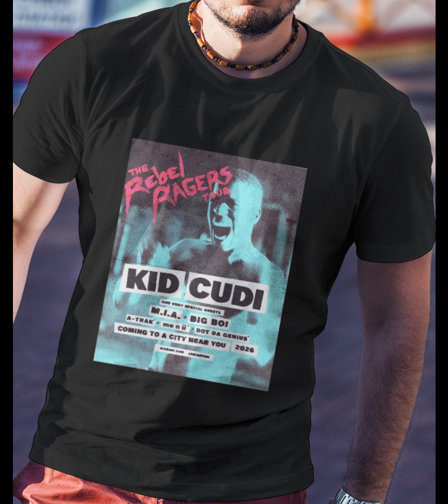 Kid Cudi The Rebel Ragers Tour 2026 Featuring M.I.A. Big Boi A Trak And Dot Da Genius T-Shirt