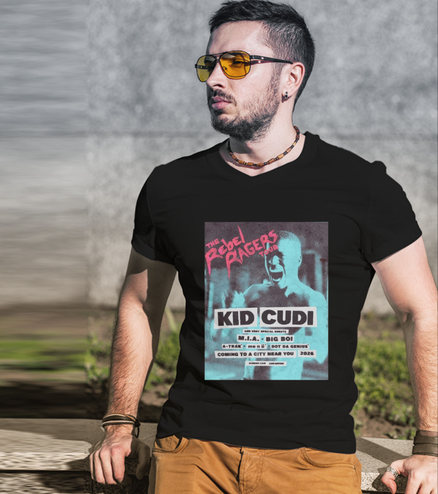 Kid Cudi The Rebel Ragers Tour 2026 Featuring M.I.A. Big Boi A Trak And Dot Da Genius T-Shirt