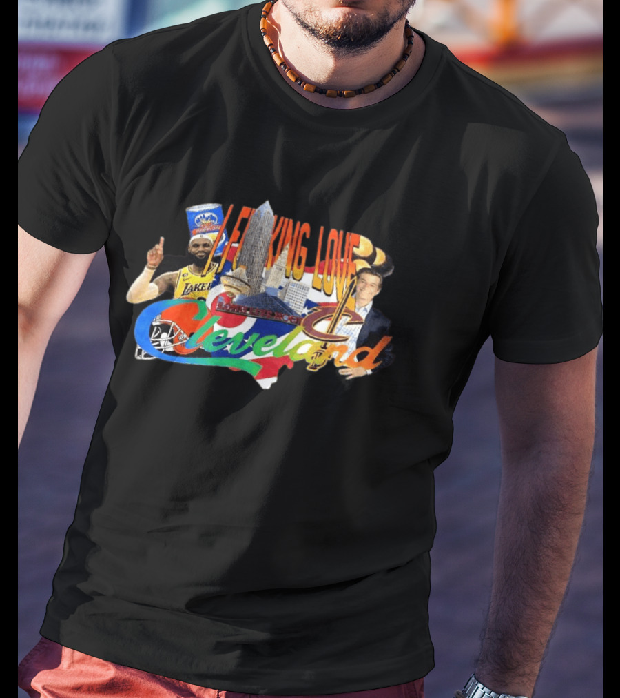 LeBron James I F***ing Love Cleveland Skyline Lakers Basketball T-Shirt