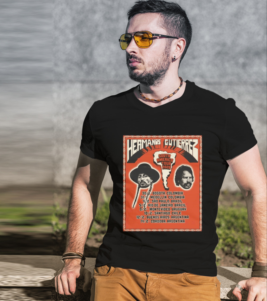 Hermanos Gutiérrez South America Tour 2026 Bogotá Medellín São Paulo Rio De Janeiro Montevideo Santiago Buenos Aires Córdoba T-Shirt