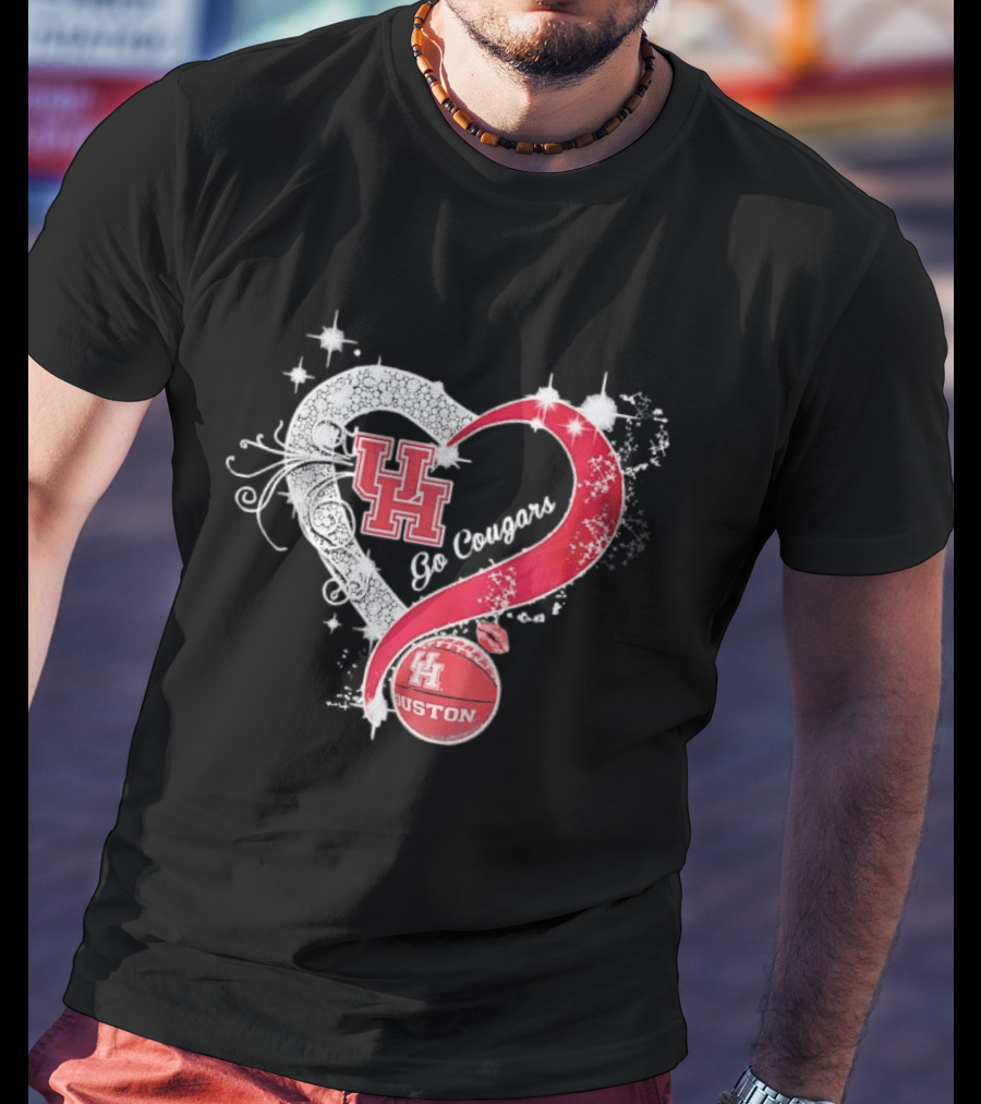 University Of Houston Cougars Go Cougars Heart Basketball Houston T-Shirt