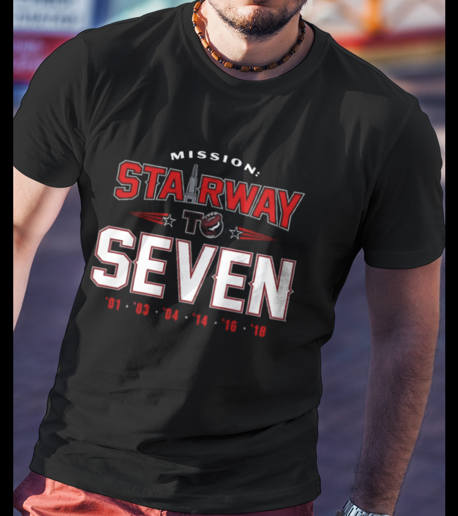 New England Patriots Mission Stairway To Seven Championship Years 2001 2003 2004 2014 2016 2018 T-Shirt