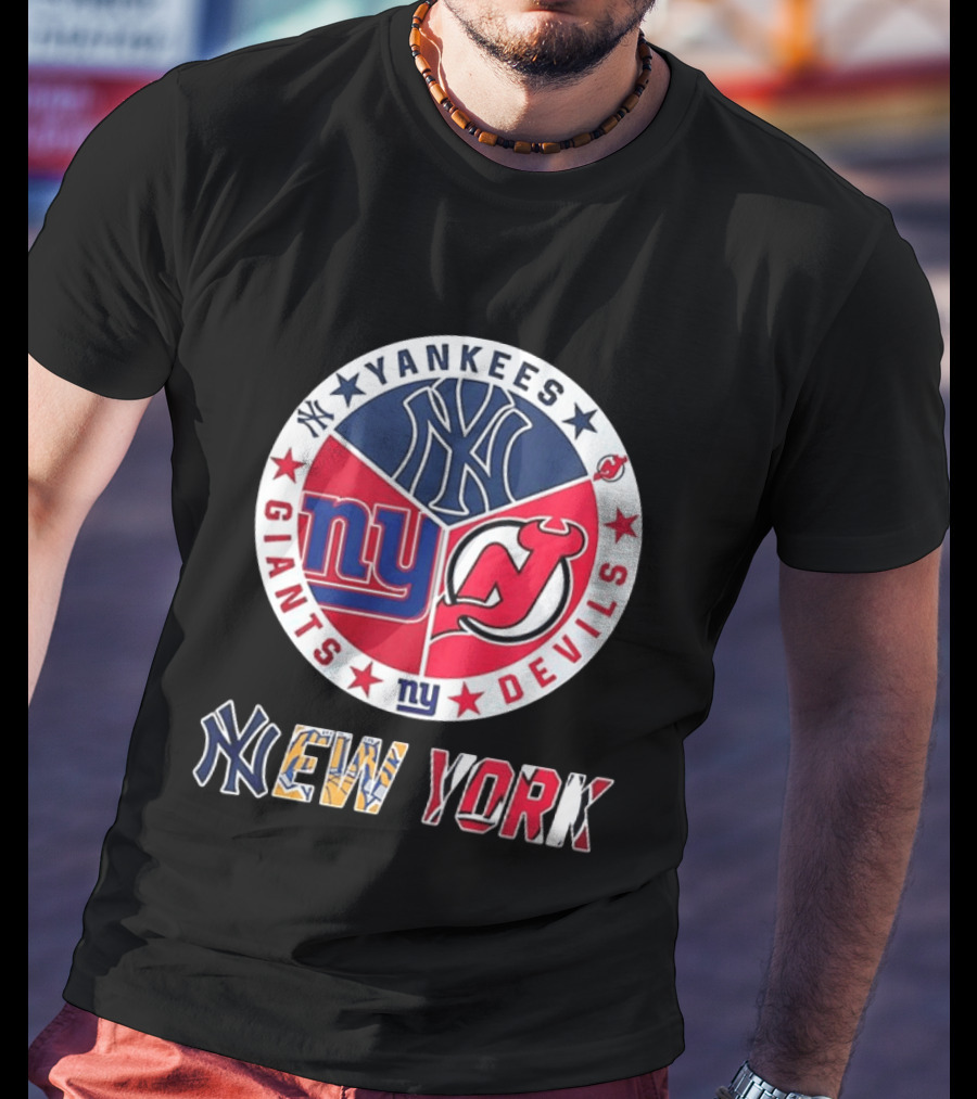 New York Yankees Giants New Jersey Devils Team Mashup T-Shirt