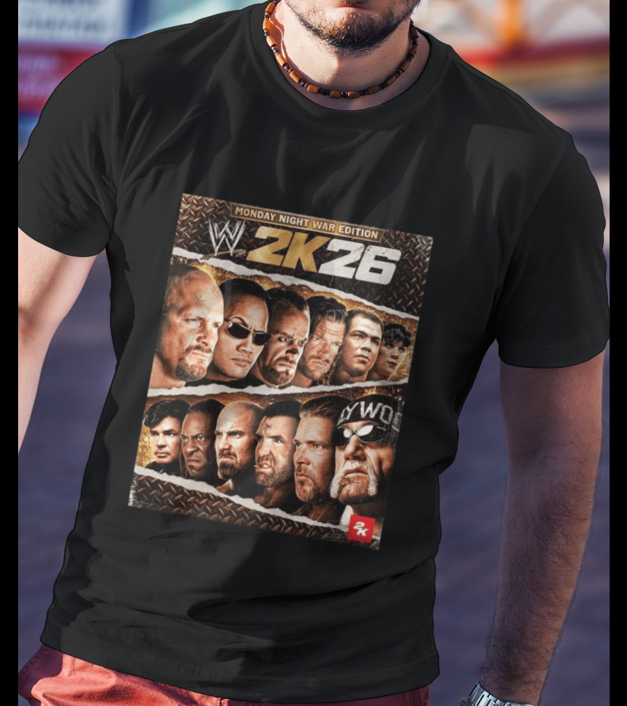 WWE 2K26 Monday Night War Edition Stone Cold Steve Austin Hollywood Hogan The Rock Shawn Michaels Triple H Cover T-Shirt