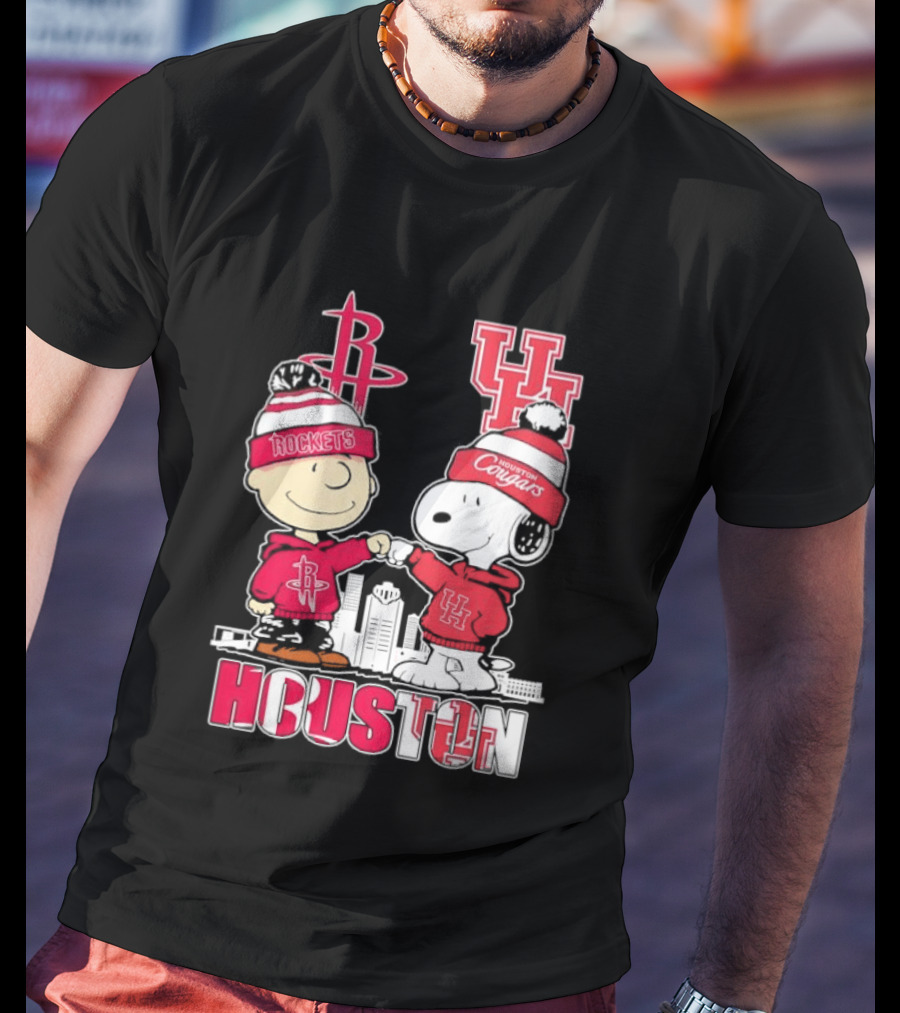 Peanuts Characters X Houston Rockets X University Of Houston Cougars Collaboration T-Shirt