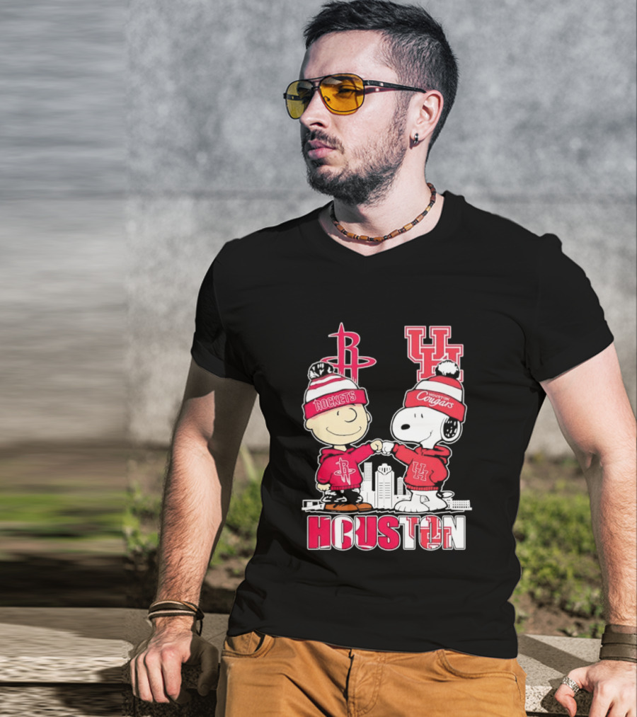 Peanuts Characters X Houston Rockets X University Of Houston Cougars Collaboration T-Shirt