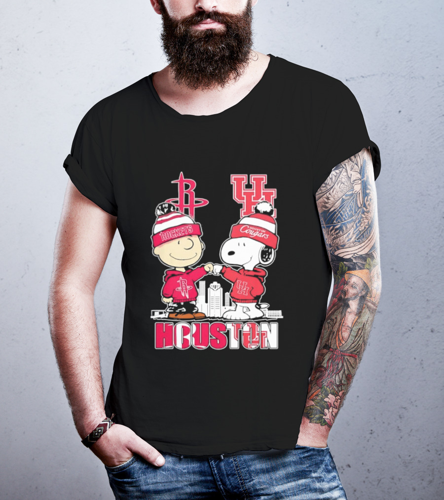 Peanuts Characters X Houston Rockets X University Of Houston Cougars Collaboration T-Shirt