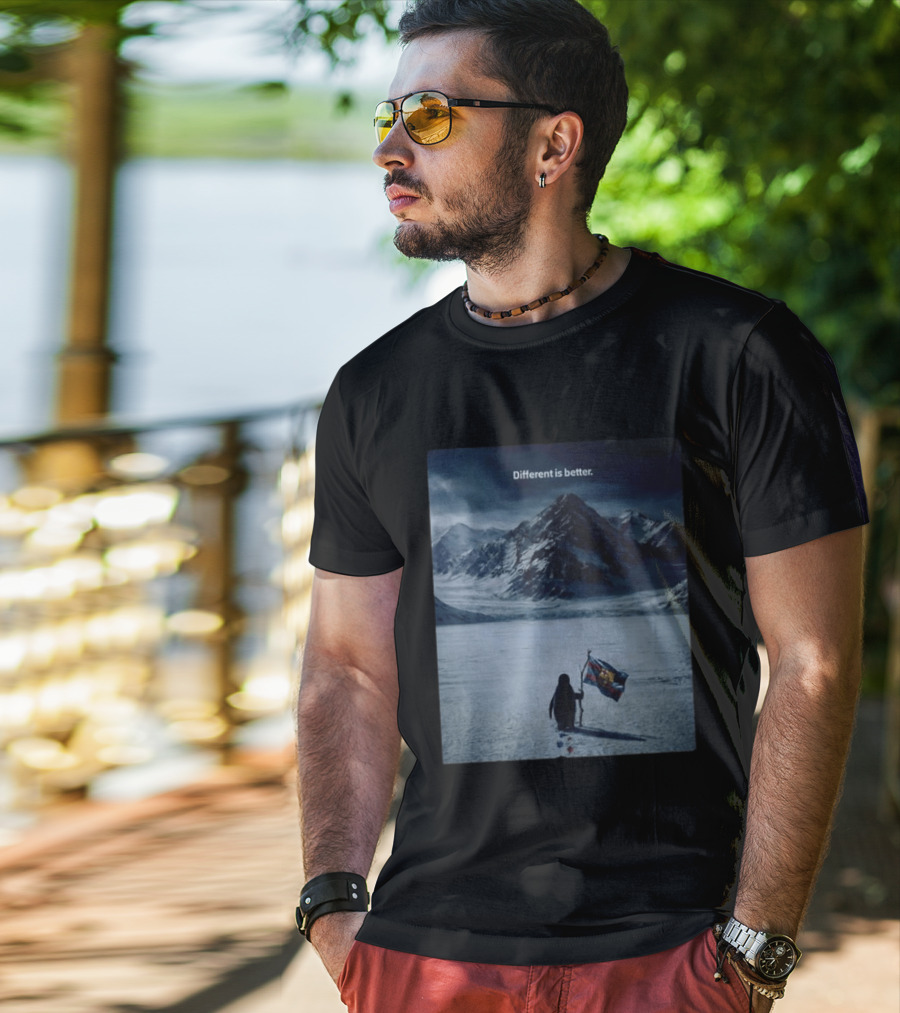 Barcelona Nihilist Penguin Different Is Better Flag Mountain Scene T-Shirt