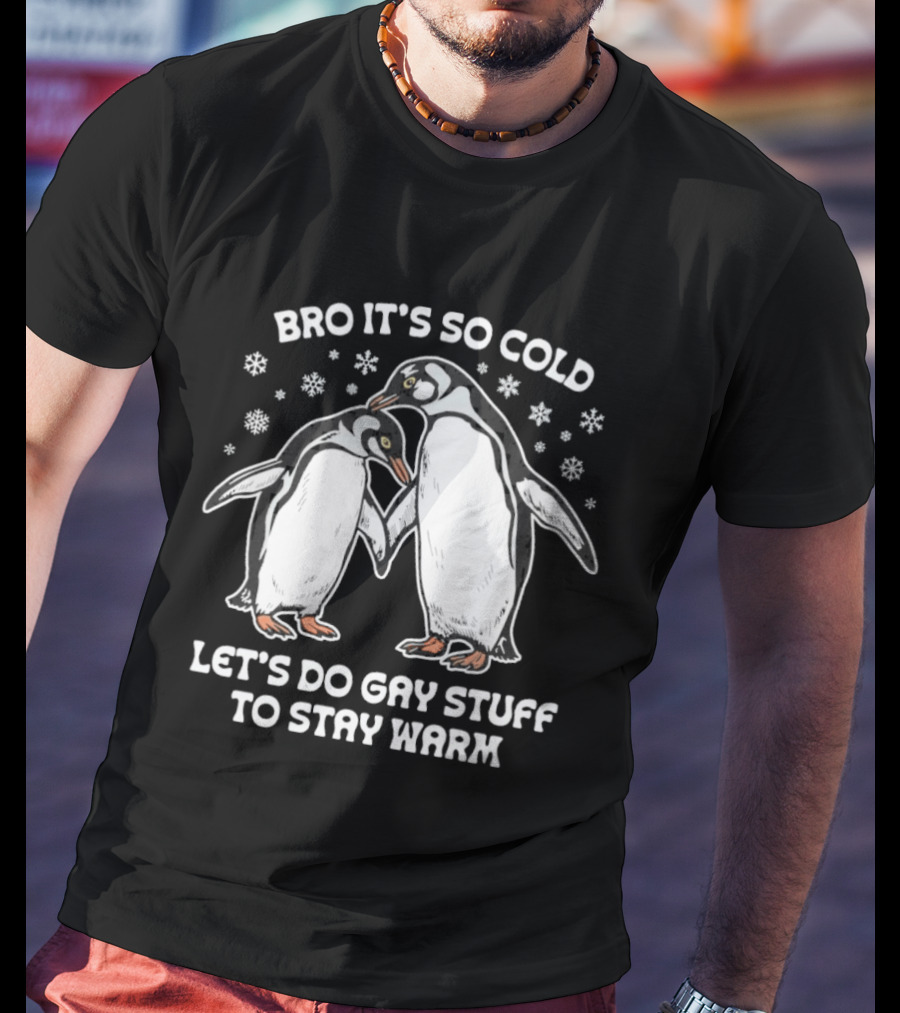 Bro It's So Cold Let's Do Gay Stuff To Stay Warm Penguins Snowflakes T-Shirt