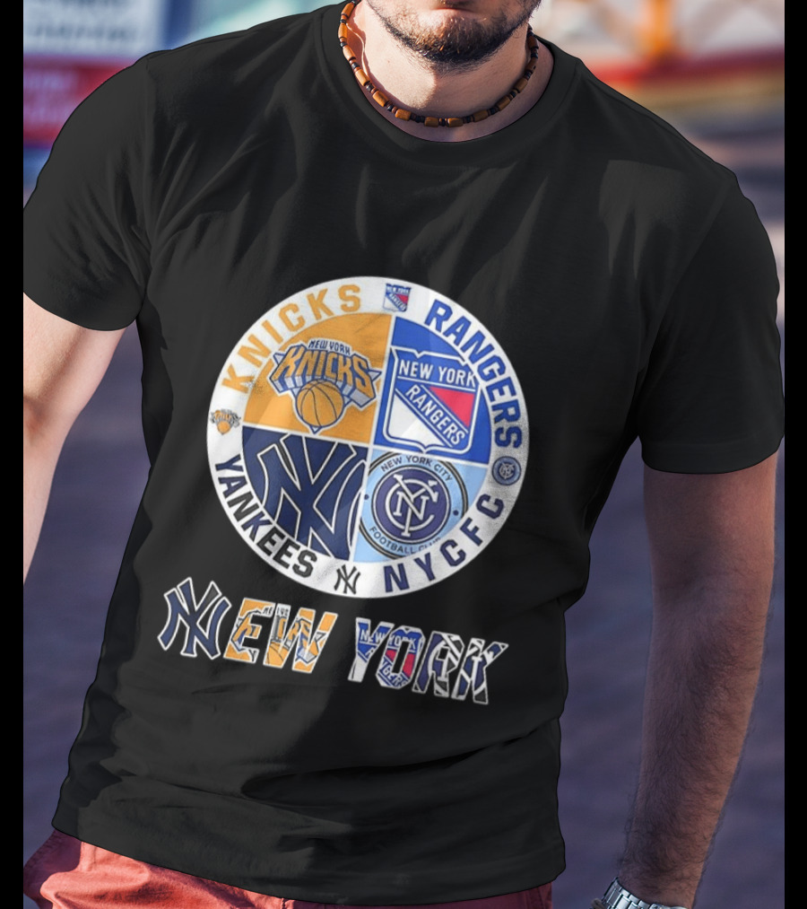 New York Knicks Rangers Yankees NYCFC Sports Teams Mashup T-Shirt