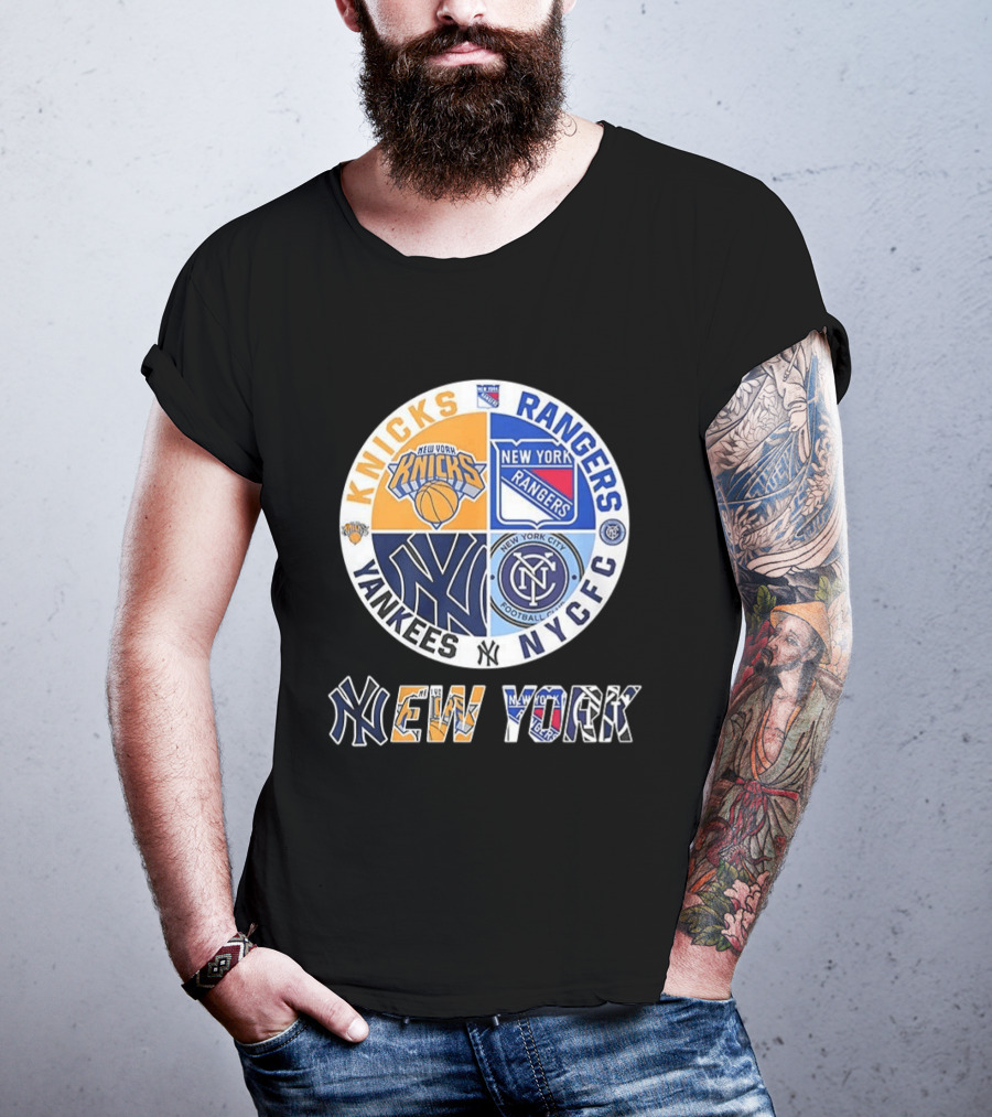 New York Knicks Rangers Yankees NYCFC Sports Teams Mashup T-Shirt