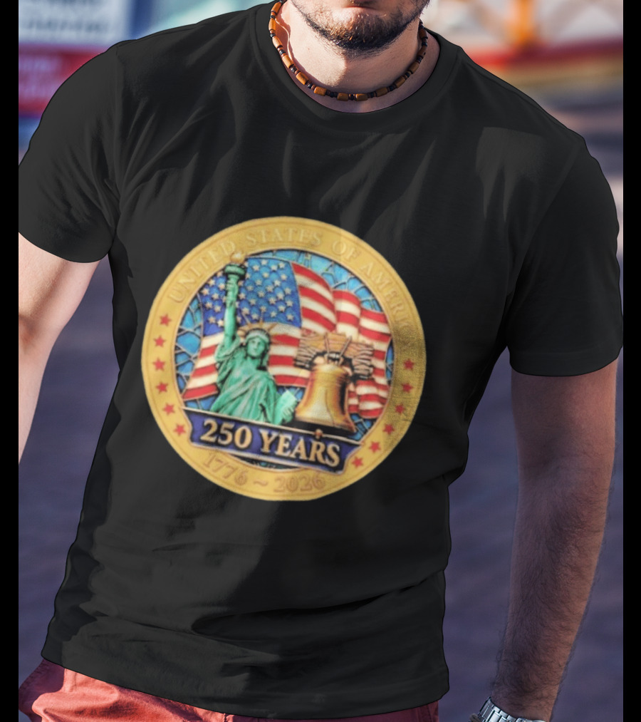 United States Of America 250 Years 1776 2026 Liberty Bell And Statue Of Liberty Celebration T-Shirt