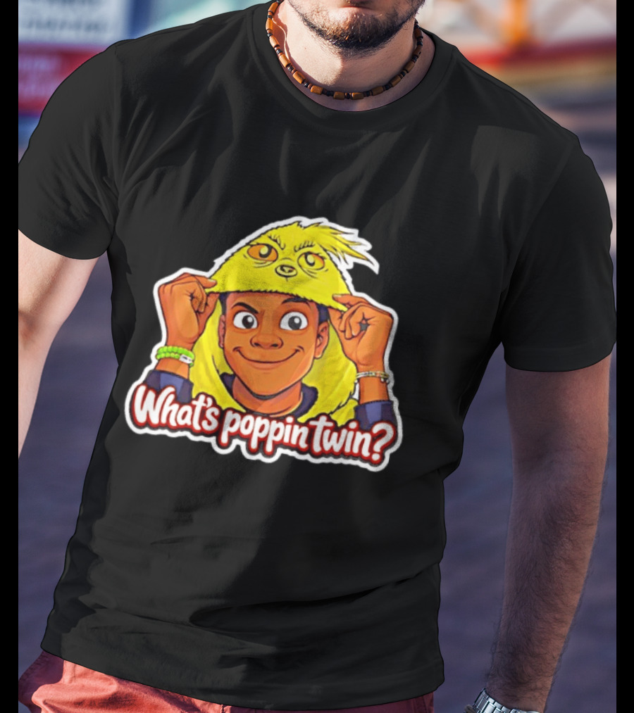 What's Poppin Twin Cartoon Kid In Yellow Hood T-Shirt