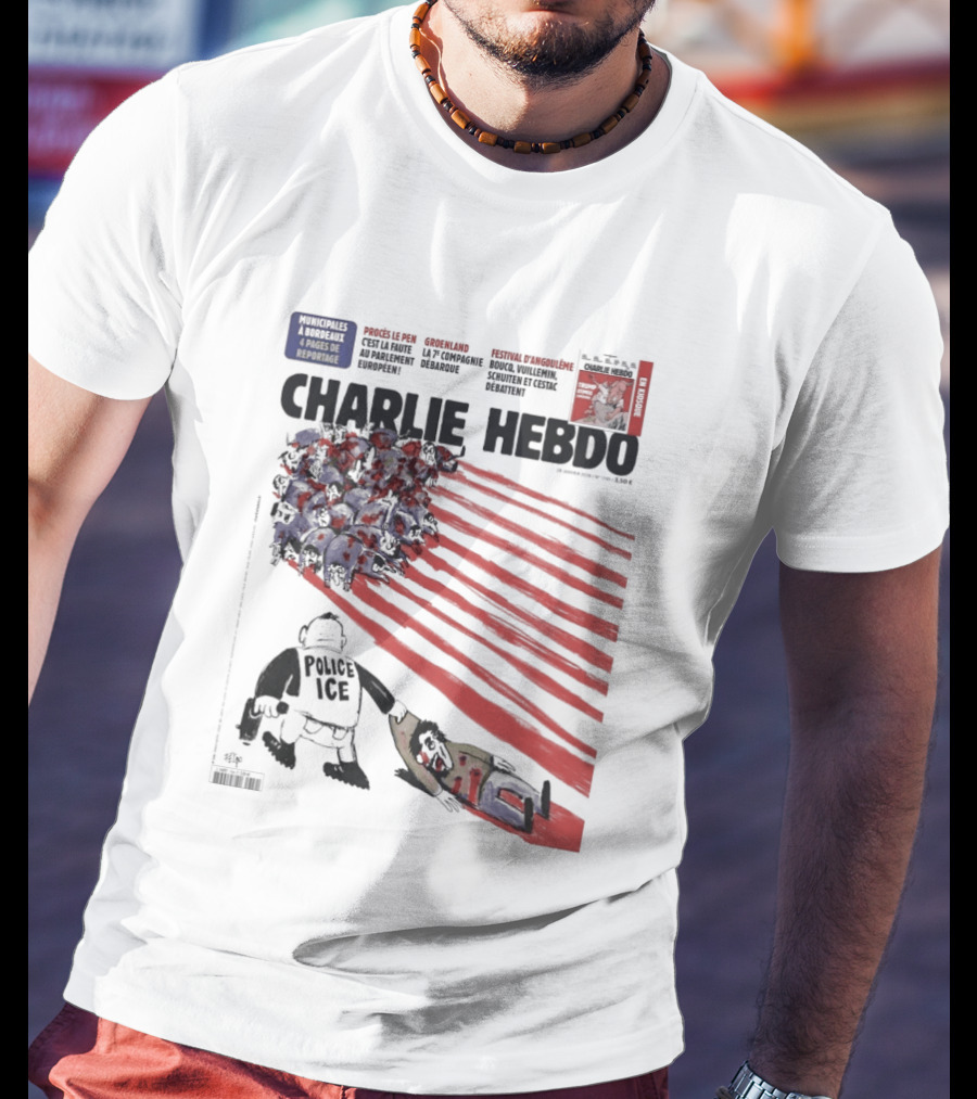 Charlie Hebdo ICE Officer With Flag And Migrant Scene T-Shirt
