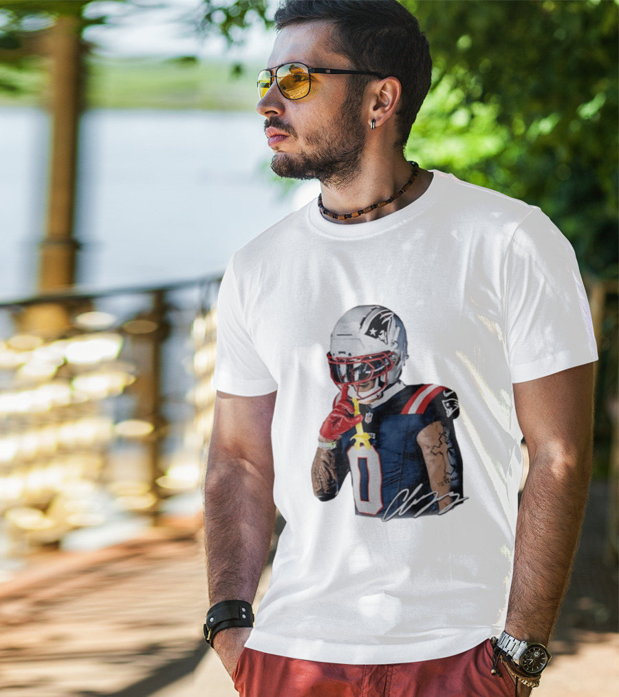 Christian Gonzalez Patriots Number Zero Shh Gesture Helmet Tattoo Football T-Shirt