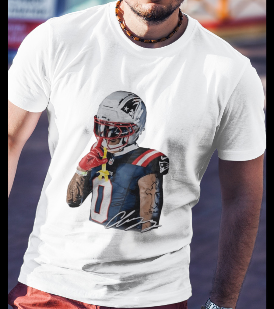Christian Gonzalez Patriots Number Zero Shh Gesture Helmet Tattoo Football T-Shirt