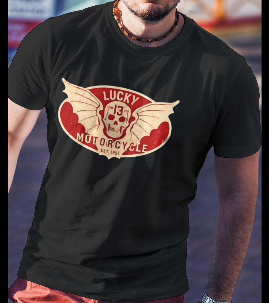 Lucky 13 Motorcycle Winged Skull Est 1991 T-Shirt