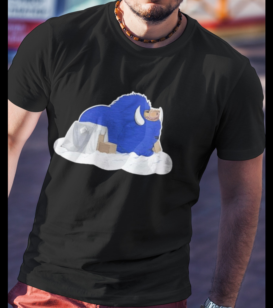 Fredrick The Bison Cozy Blue Fluffy Character By Tom Grossi T-Shirt