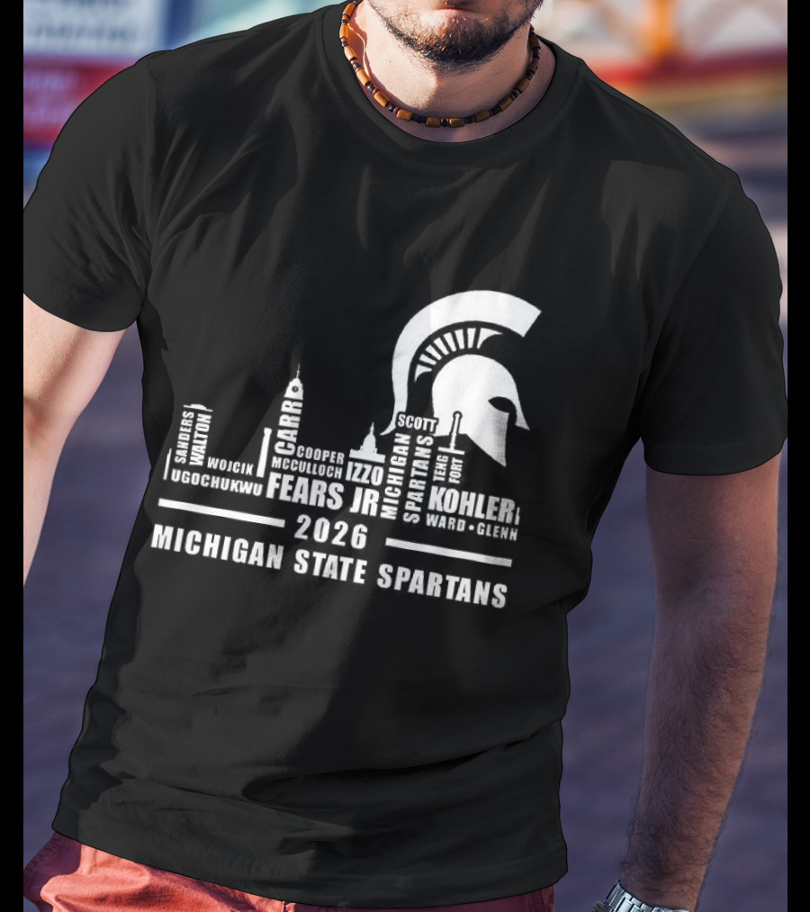 Michigan State Spartans 2026 City Skyline Buildings And Helmet T-Shirt