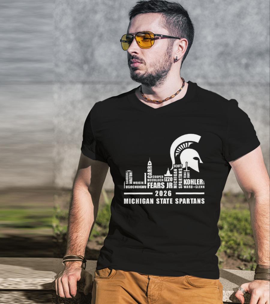 Michigan State Spartans 2026 City Skyline Buildings And Helmet T-Shirt