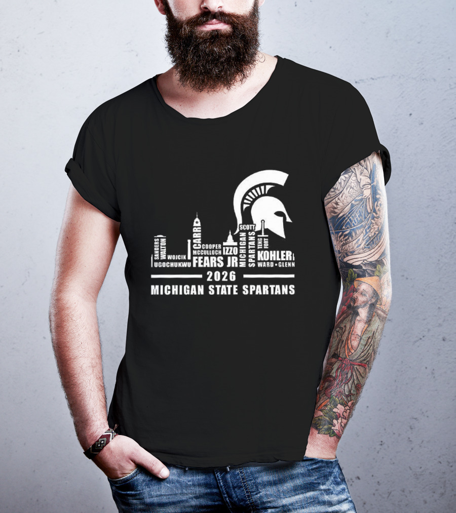Michigan State Spartans 2026 City Skyline Buildings And Helmet T-Shirt