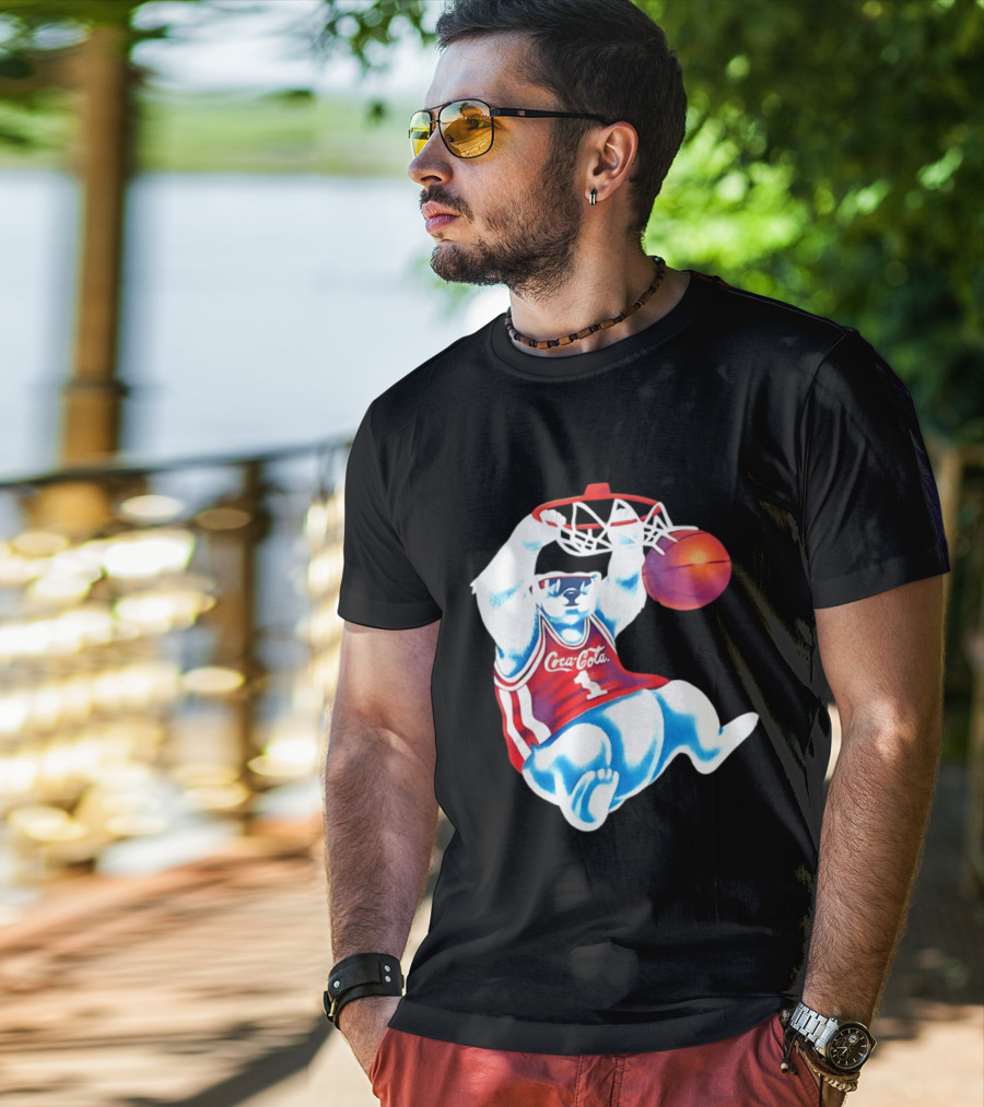Coca Cola Polar Bear Basketball Dunk Red Jersey T-Shirt