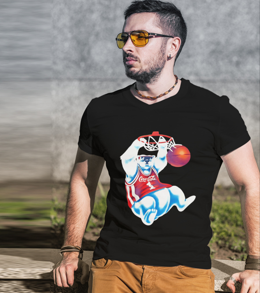 Coca Cola Polar Bear Basketball Dunk Red Jersey T-Shirt
