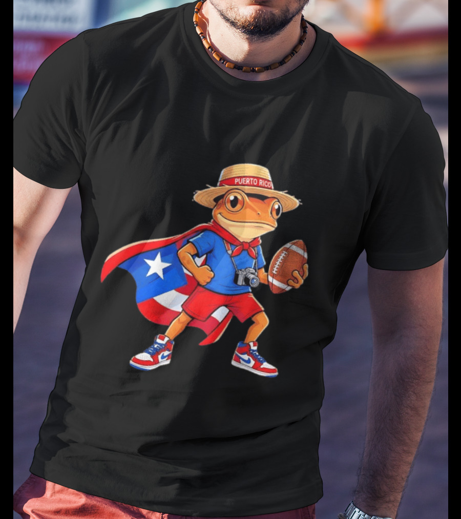 Coqui Frog Puerto Rico Flag Boricua Football Puerto Rican Heritage T-Shirt