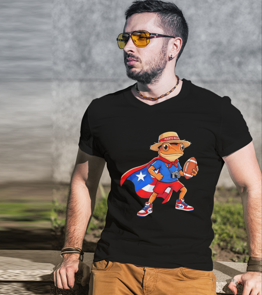 Coqui Frog Puerto Rico Flag Boricua Football Puerto Rican Heritage T-Shirt