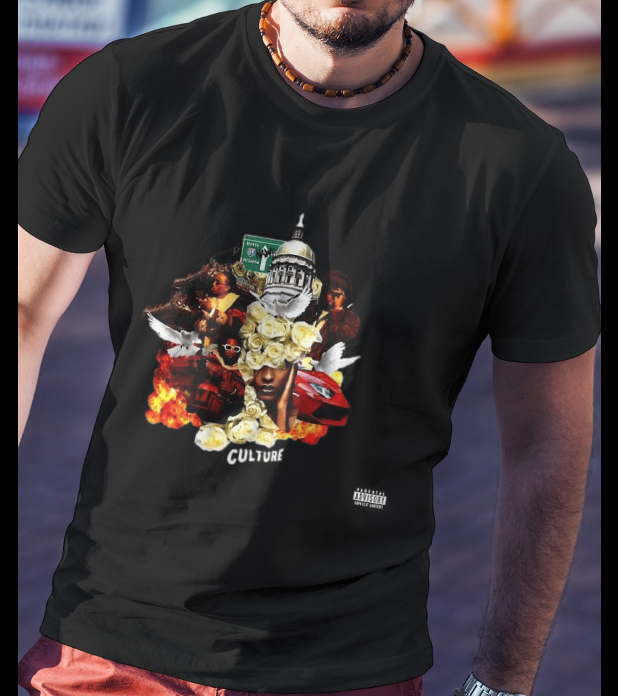 Culture Album Atlanta Hip Hop Imagery With Roses And Flames T-Shirt