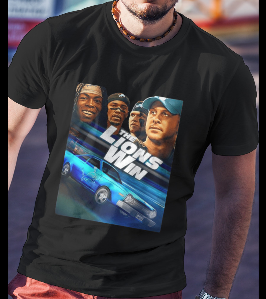 Detroit Lions The Lions Win Blue Car Football Players T-Shirt