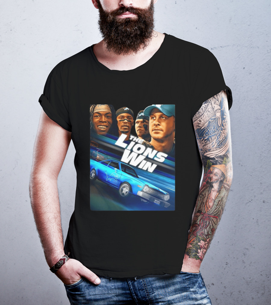 Detroit Lions The Lions Win Blue Car Football Players T-Shirt