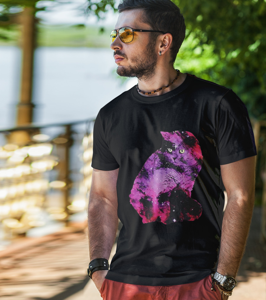 Galaxy Cat Joey Rooney Purple Nebula Cosmic T-Shirt